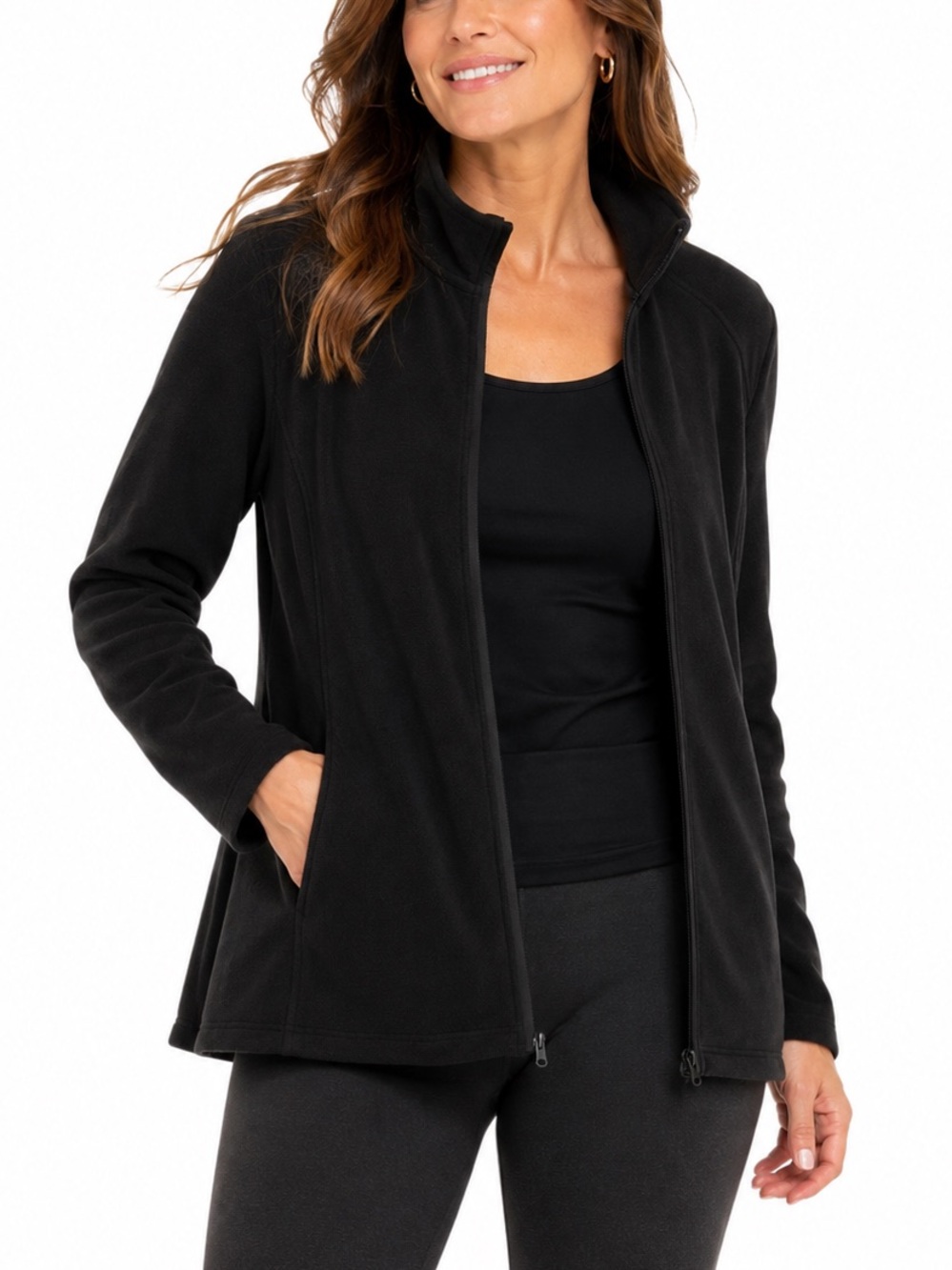 Lands’ End Black Full Zippered Fleece Sweatshirt Jacket. Size 2X. (20w - 22w)
